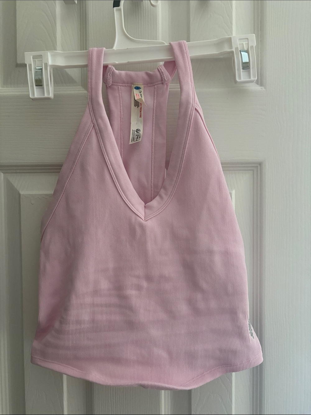 FP Movement by Free People Light Pink Ribbed V-Neck Racerback Tank
